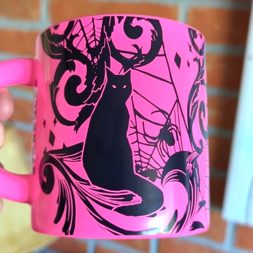 New Starbucks 2021 Halloween Neon Pink Black Cat Ceramic Mug